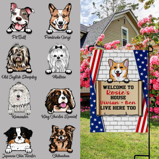 Welcome To The Dog House, Patriotic Custom Flags For Pet Lovers, Personalized Dog Decorative Garden Flags