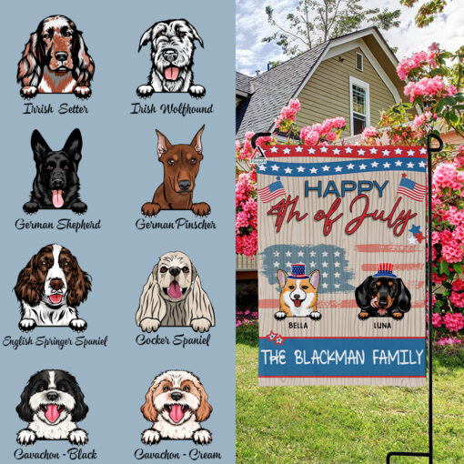 Happy 4th Of July Flags, Personalized Dog Decorative Garden Flag, Custom Patriotic Flag For Pet Lovers