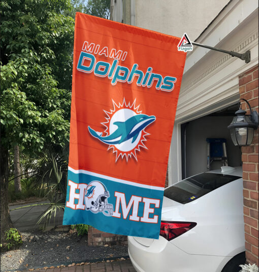 Miami Dolphins Football Flag, T.D. Mascot Personalized Football Fan Welcome Flags, Custom Family Name NFL Decor