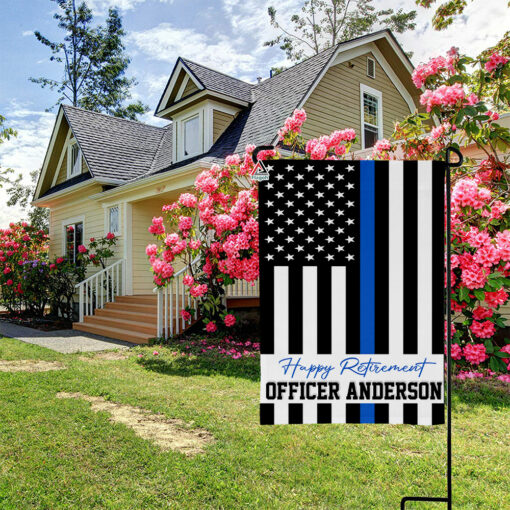 Custom Retirement Flag, Personalised American Thin Blue Line Flag, Patrotic Retired Military Wall Flag