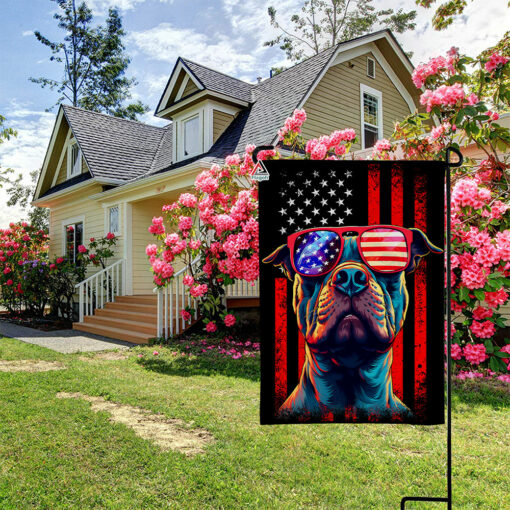 American US Flag with Pitbull Dog Flag, Patriotic Dog House Flag, 4th of July Decor Banner