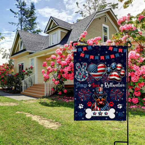 Peace Love Rottweiler Flag, Rottweiler Dog Lover American US Flag, Patriotic Dog Breed 4th of July Decorations