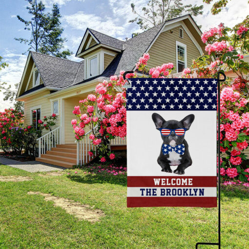 Welcome Personalized French Bulldog Lovers Garden Flag, Custom Family Name Americana Flag