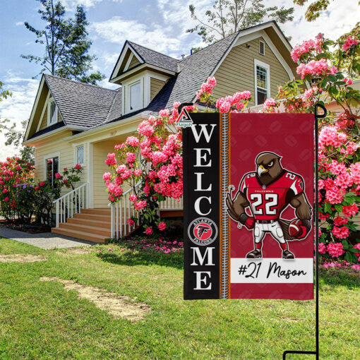 Atlanta Falcons Football Flag, Freddie Falcon Mascot Personalized Football Fan Welcome Flags, Custom Family Name NFL Decor