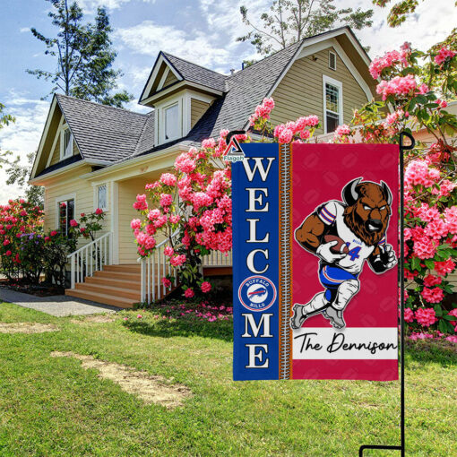 Buffalo Bills Football Flag, Billy Buffalo Mascot Personalized Football Fan Welcome Flags, Custom Family Name NFL Decor