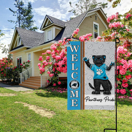 Carolina Panthers Football Flag, Sir Purr Mascot Personalized Football Fan Welcome Flags, Custom Family Name NFL Decor