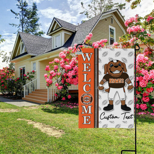 Cleveland Browns Football Flag, Brownie the Elf Mascot Personalized Football Fan Welcome Flags, Custom Family Name NFL Decor