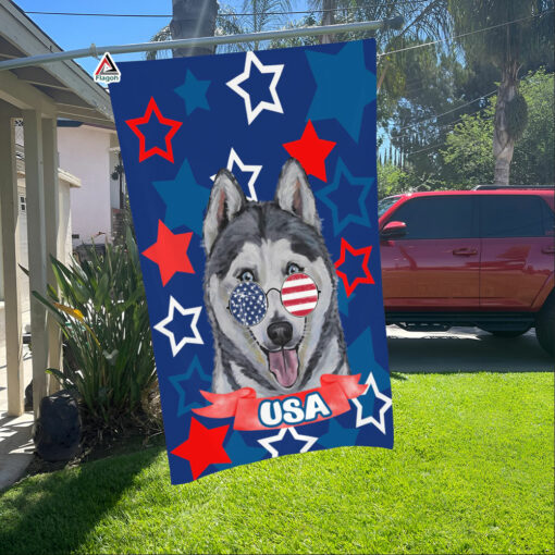 Patriotic Siberian Husky Dog Flag, 4th of July For Dog Lover, Freedom Husky With American Flag