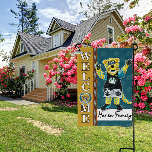 Jacksonville Jaguars Football Flag, Jaxson de Ville Mascot Personalized Football Fan Welcome Flags, Custom Family Name NFL Decor