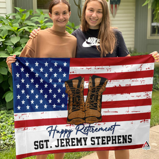 Custom Retirement Flag, Personalised American Military Army Gifts, Veteran Retirement Keepsake