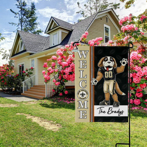 New Orleans Saints Football Flag, Gumbo Mascot Personalized Football Fan Welcome Flags, Custom Family Name NFL Decor