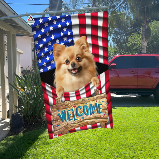 Pom Pom Dog American 4th Of July Flag, Patriotic Pomeranian Independence Day Flag