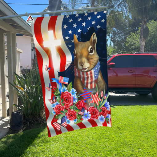 Squirrel America 4th July Flag, Squirrel Patriotic Happy Independence Day Flag