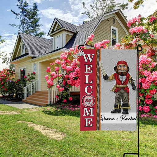 Tampa Bay Buccaneers Football Flag, Captain Fear Mascot Personalized Football Fan Welcome Flags, Custom Family Name NFL Decor
