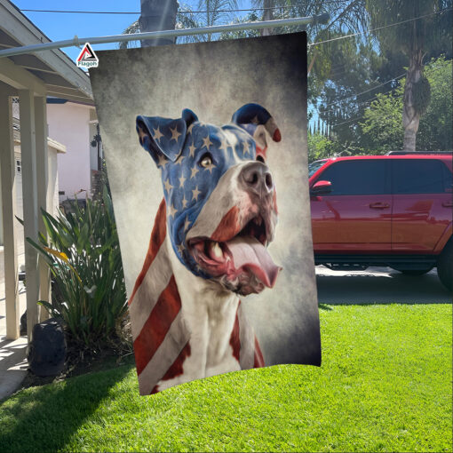 Patrotic Pitbull Dog with American Flag, July Fourth Day Pet Lover Decorative House Flag