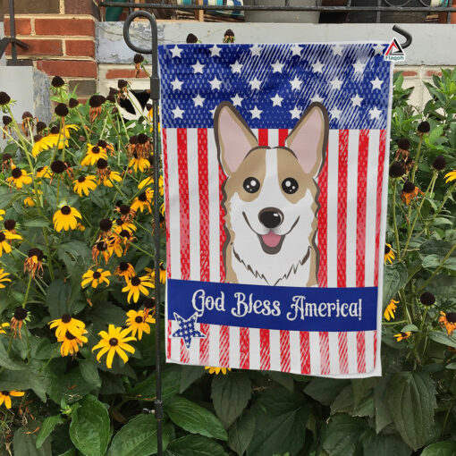 USA God Bless America Corgi Garden Flag, Patriotic Corgi Dog Breed Flag, American Flag for Corgi Lover