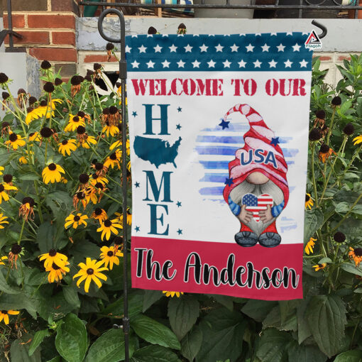 Custom Patriotic Gnomes Welcome Garden Flag, Personalized USA Independence Day Welcome Flag
