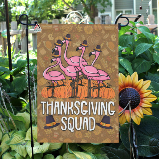 Thanksgiving Flamingo Squad Flag, Flamingo Thankful Garden Flag