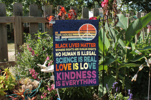 Be Kind Garden Flag, In A World Where You Can Be Anything Garden Flag, Rainbow and Peace Sign Garden Decor