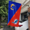 Los Angeles Rams vs Miami Dolphins House Divided Flag, NFL House Divided Flag