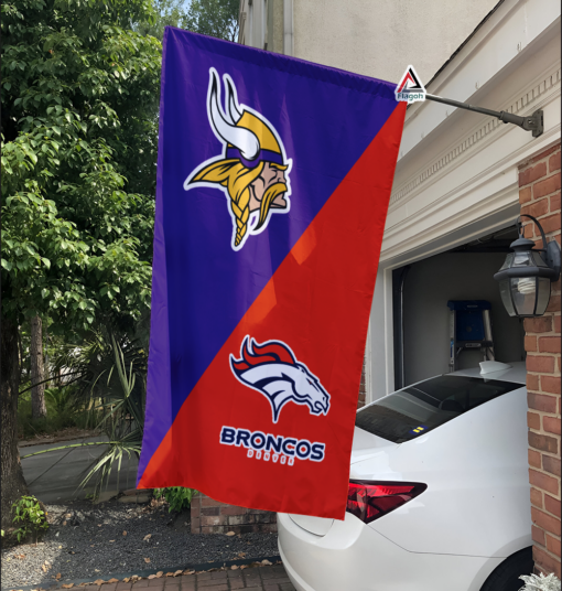 Vikings vs Broncos House Divided Flag, NFL House Divided Flag