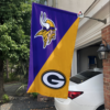 Minnesota Vikings vs Green Bay Packers House Divided Flag, NFL House Divided Flag
