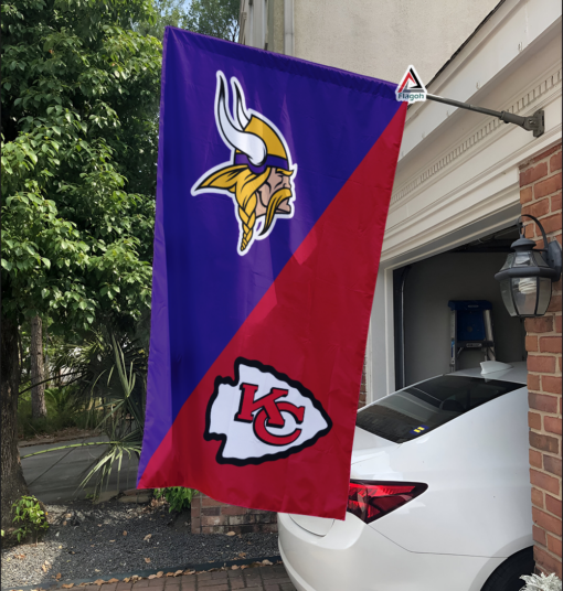 Vikings vs Chiefs House Divided Flag, NFL House Divided Flag