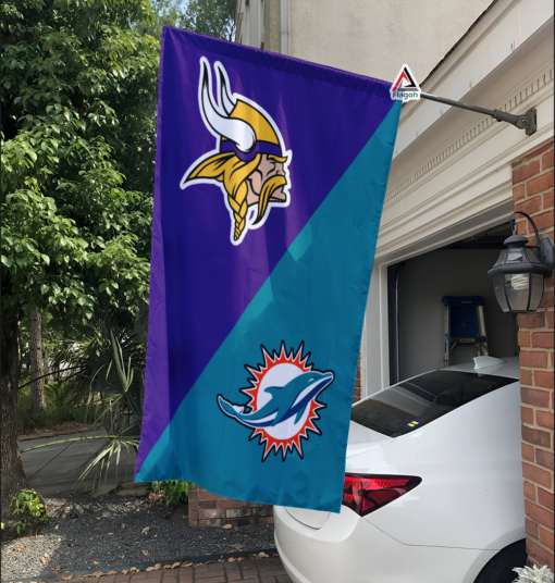 Vikings vs Dolphins House Divided Flag, NFL House Divided Flag