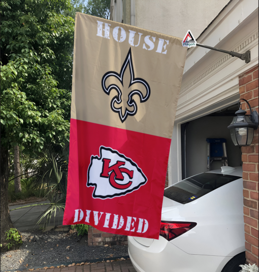 Saints vs Chiefs House Divided Flag, NFL House Divided Flag