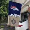 Denver Broncos vs New Orleans Saints House Divided Flag, NFL House Divided Flag