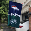 Denver Broncos vs New York Jets House Divided Flag, NFL House Divided Flag