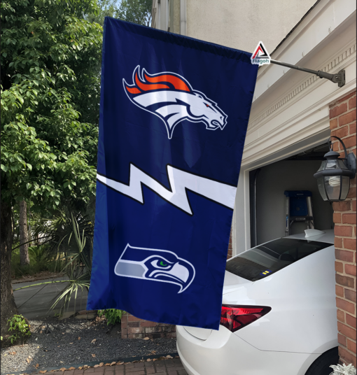 Broncos vs Seahawks House Divided Flag, NFL House Divided Flag