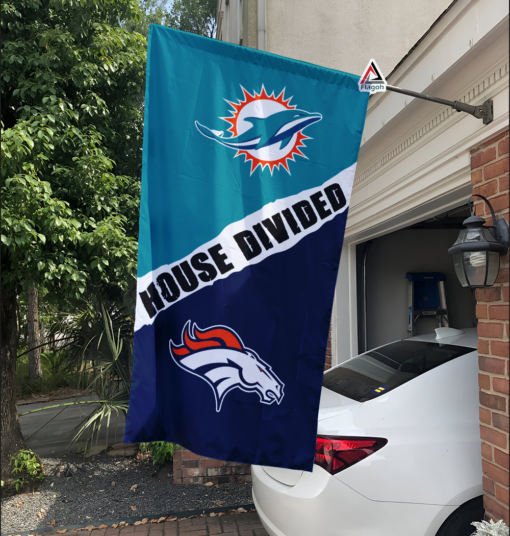 Dolphins vs Broncos House Divided Flag, NFL House Divided Flag