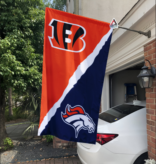 Bengals vs Broncos House Divided Flag, NFL House Divided Flag