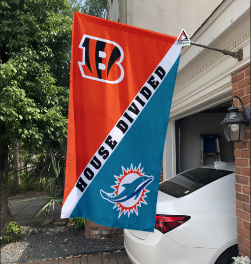 Bengals vs Dolphins House Divided Flag, NFL House Divided Flag