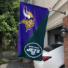 Minnesota Vikings vs New York Jets House Divided Flag, NFL House Divided Flag