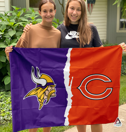 Vikings vs Bears House Divided Flag, NFL House Divided Flag