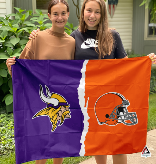 Vikings vs Browns House Divided Flag, NFL House Divided Flag