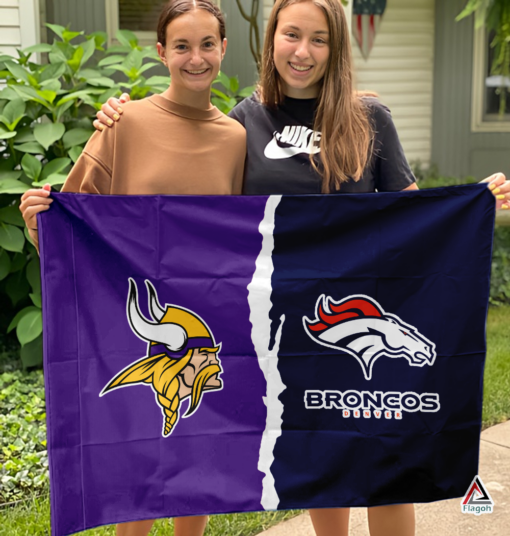 Vikings vs Broncos House Divided Flag, NFL House Divided Flag