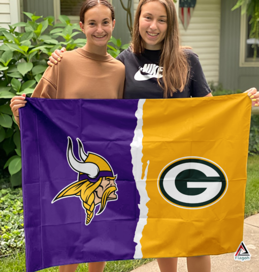 Vikings vs Packers House Divided Flag, NFL House Divided Flag
