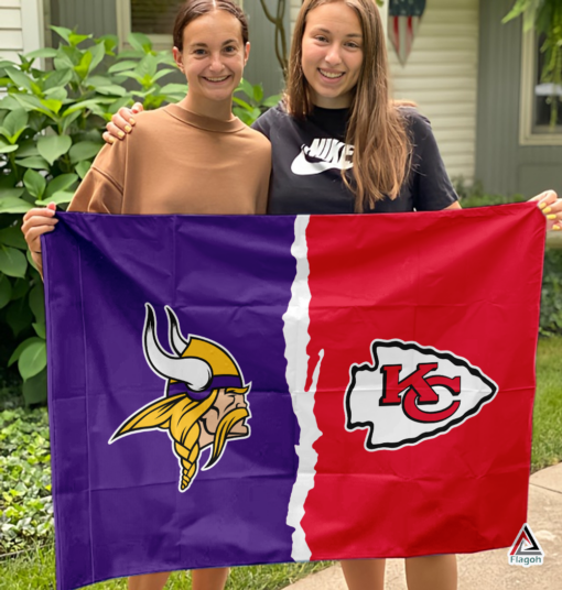 Vikings vs Chiefs House Divided Flag, NFL House Divided Flag