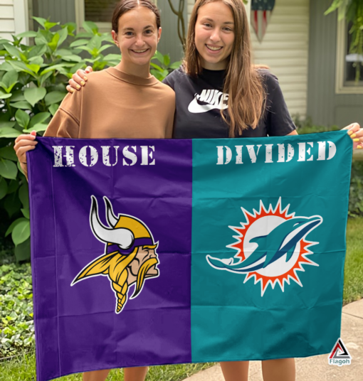 Vikings vs Dolphins House Divided Flag, NFL House Divided Flag