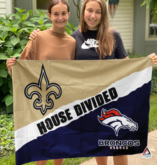 Saints vs Broncos House Divided Flag, NFL House Divided Flag