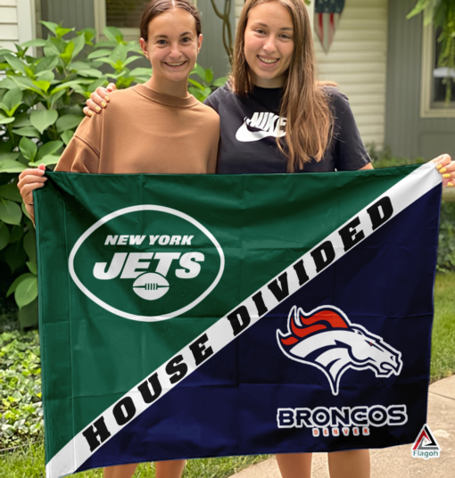 Jets vs Broncos House Divided Flag, NFL House Divided Flag