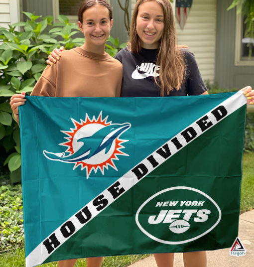 Dolphins vs Jets House Divided Flag, NFL House Divided Flag