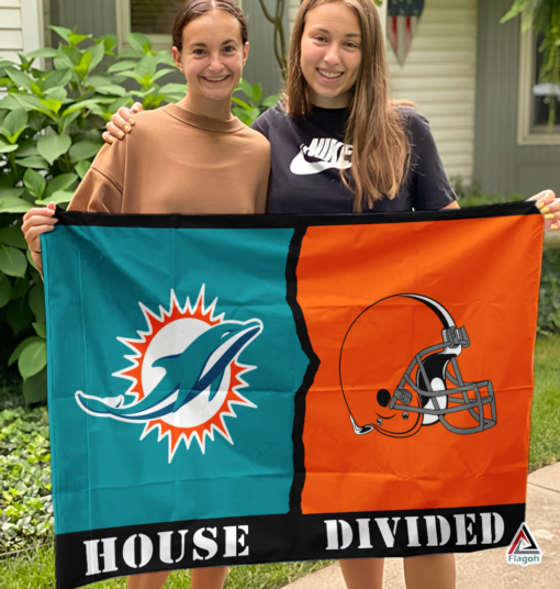 Dolphins vs Browns House Divided Flag, NFL House Divided Flag