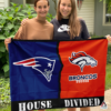 New England Patriots vs Denver Broncos House Divided Flag, NFL House Divided Flag