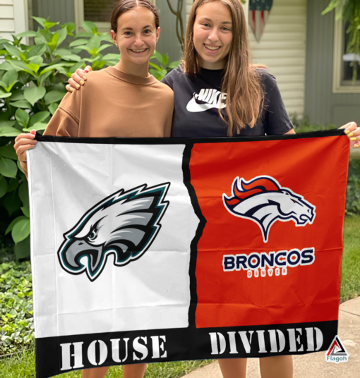 Eagles vs Broncos House Divided Flag, NFL House Divided Flag