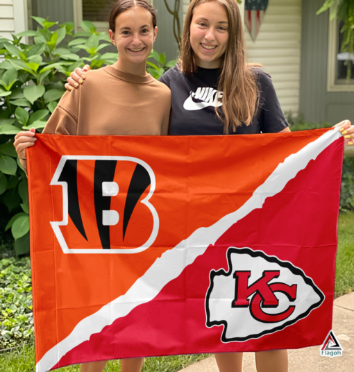 Bengals vs Chiefs House Divided Flag, NFL House Divided Flag