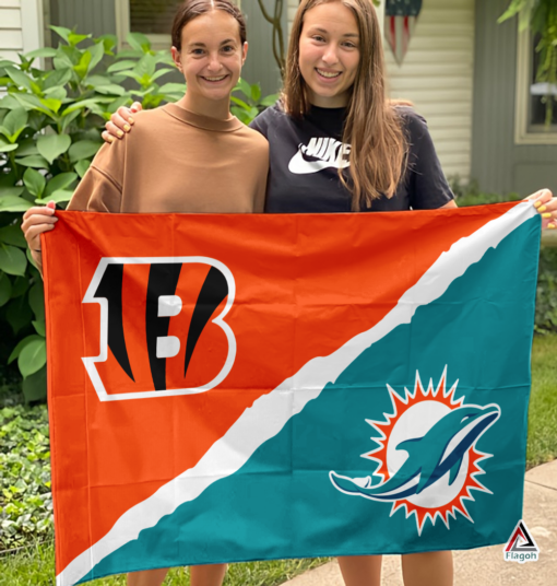 Bengals vs Dolphins House Divided Flag, NFL House Divided Flag